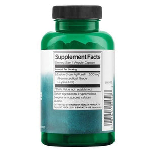 L-Lysine - 500 gr - N90 - L-Lizinas farmacinės klasės - Swanson - Papildai