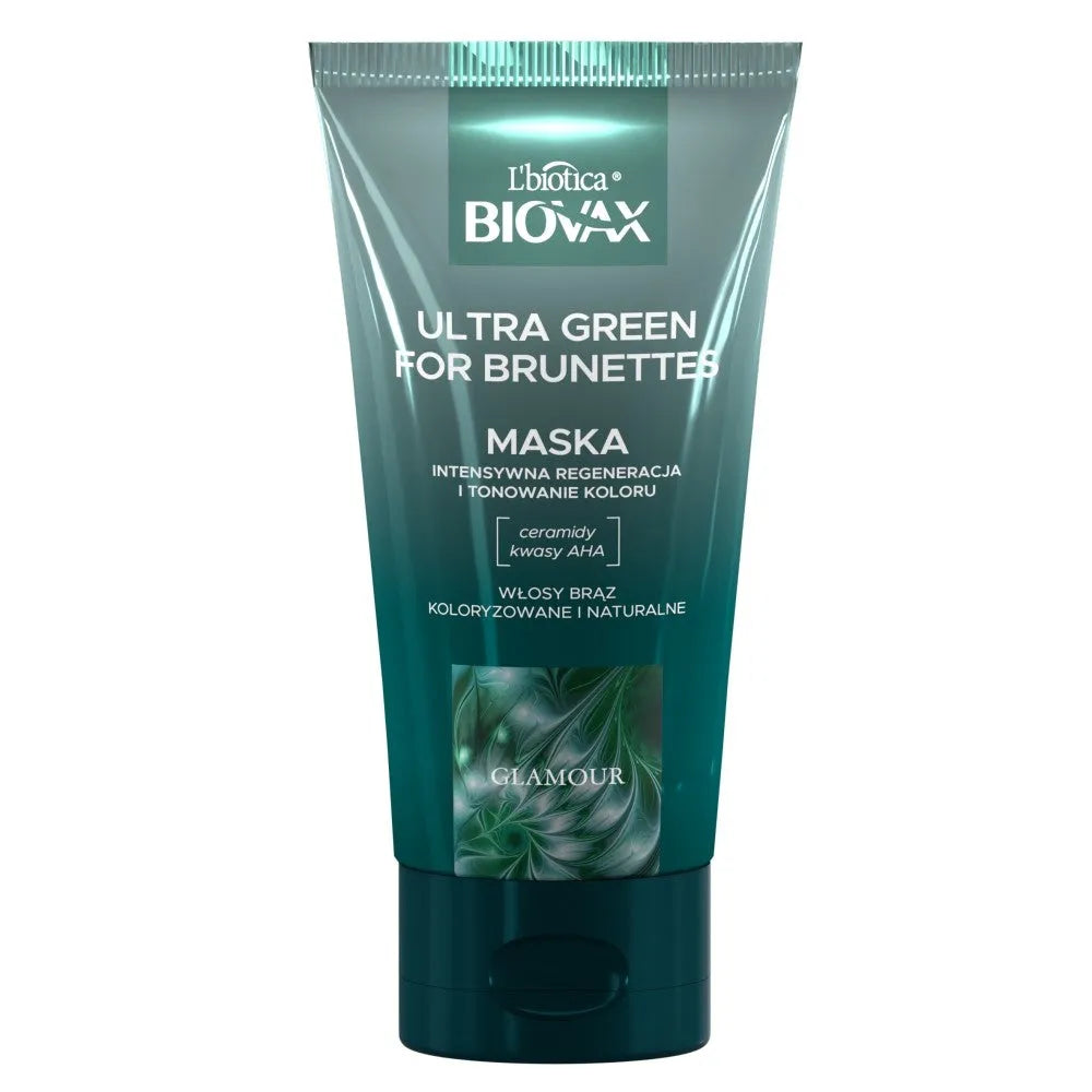 L’BIOTICA Biovax Glamour Ultra Green kaukė rudoms (natūralioms ir dažytoms) plaukams 150ml - Kosmetika