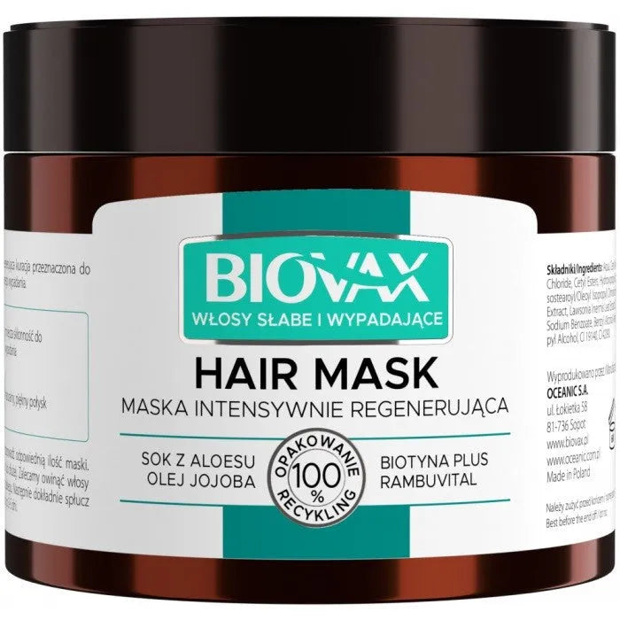 L’BIOTICA Biovax Plaukų kaukė Intensyviai regeneruojanti - silpniems ir slenkantiems plaukams 250ml - Kosmetika