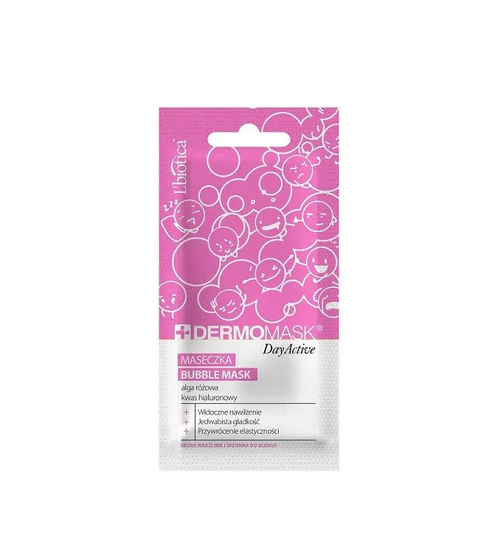 L’BIOTICA Dermomask Day Active Bubble veido kaukė - rožinė dumbliai ir hialurono rūgštis 10ml - Kosmetika