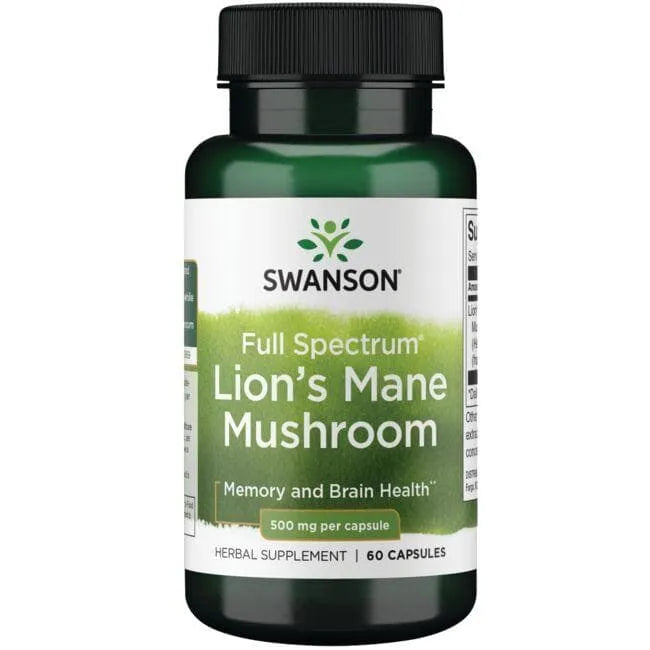 Lion’s Mane Mushroom - 500 mg - N60 - Grybas - Liūto karčiai - Swanson - Papildai
