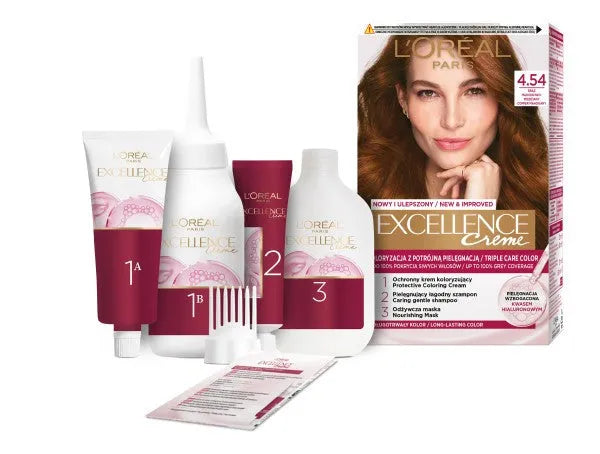 Loreal Excellence Creme Coloring Cream 4.54 kaštonų vario ruda - Kosmetika