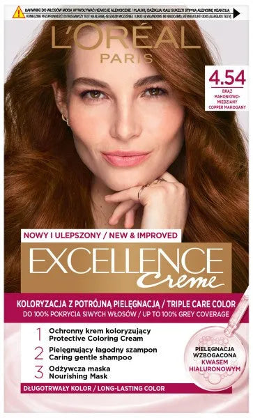 Loreal Excellence Creme Coloring Cream 4.54 kaštonų vario ruda - Kosmetika