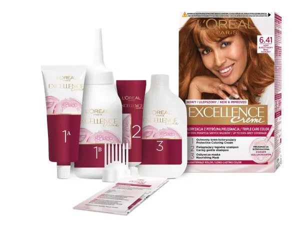 LOREAL Excellence Creme Plaukų dažai 6.41 Šviesiai gintarinis rudas - Kosmetika