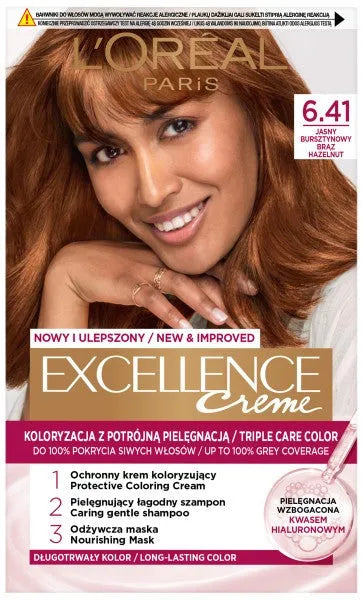 LOREAL Excellence Creme Plaukų dažai 6.41 Šviesiai gintarinis rudas - Kosmetika