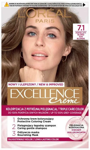 LOREAL Excellence Creme Plaukų dažai 7.1 Pelenų šviesiaplaukis - Kosmetika