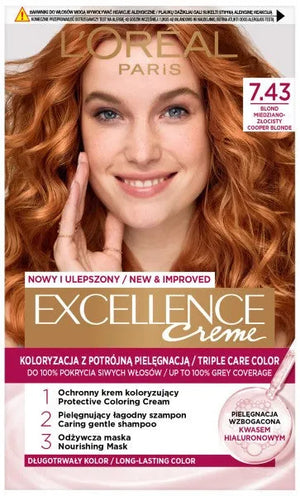 LOREAL Excellence Creme plaukų dažai 7.43 vario-auksinis šviesus - Kosmetika