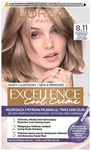 LOREAL Excellence Creme Plaukų dažai 8.11 Ultra pelenų šviesus blondinas - Kosmetika
