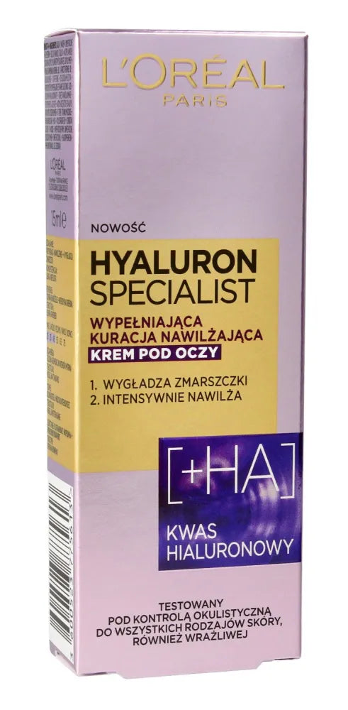 Loreal Hyaluron Specialist drėkinamasis ir glotninamasis akių kremas 15ml - Kosmetika
