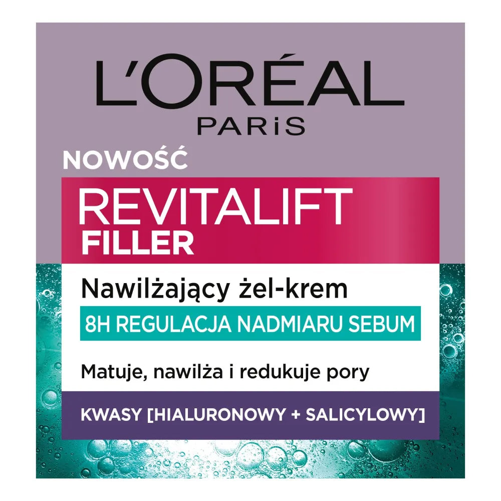 LOREAL Paris Revitalift Filler Moisturizing Excess Oil Regulating Day Gel-Cream with Hyaluronic and Salicylic Acid 50