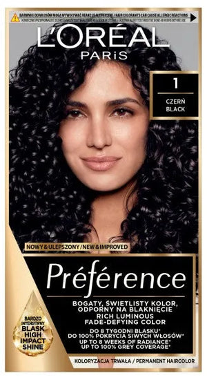 LOREAL Preference Plaukų dažai 1 - Juodas 1op. - Kosmetika