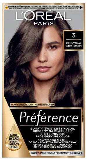 LOREAL Preference Plaukų dažai 3 - Tamsiai rudas 1 vnt. - Kosmetika