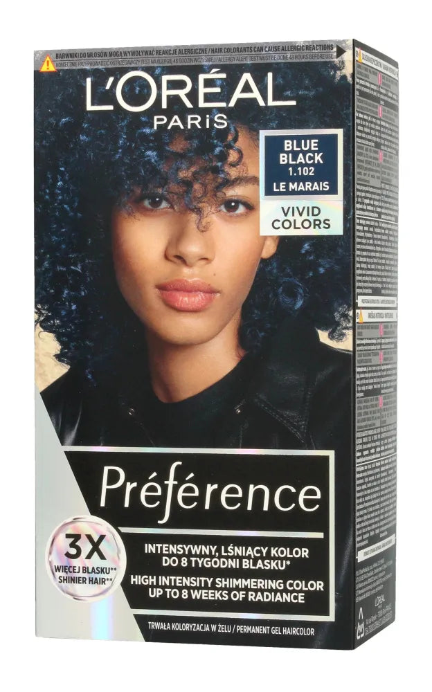 Loreal Preference Vivid Colors Plaukų dažai Nr. 1.102 Mėlyna Juoda (Le Marais) 1op. - Kosmetika