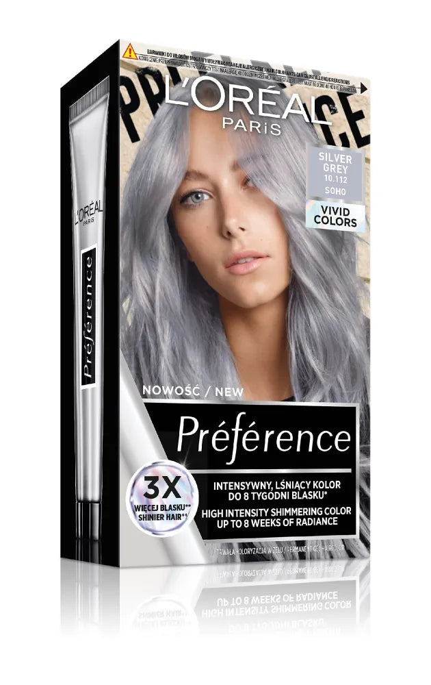 Loreal Preference Vivid Colors Plaukų dažai Nr. 10.112 Sidabrinė pilka (Soho) 1op. - Kosmetika