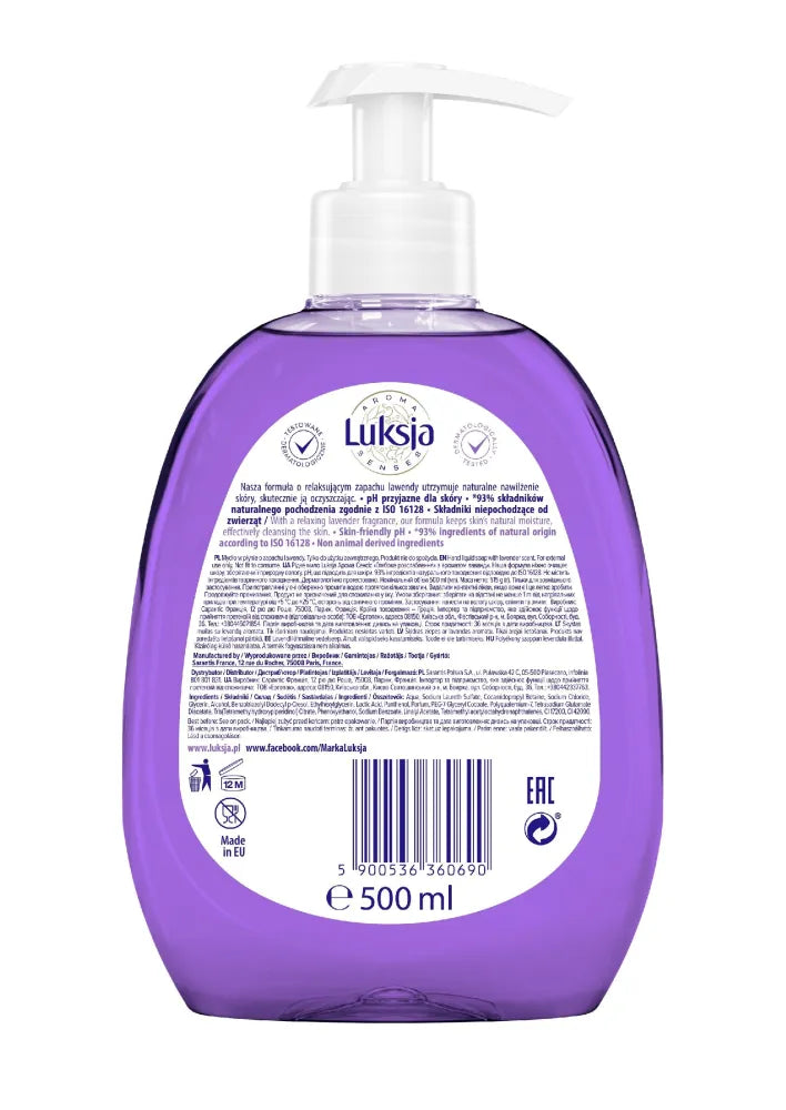 LUKSJA Aroma Senses Deeply Relaxing Lavender-scented nourishing liquid soap 500 ml - Higiena