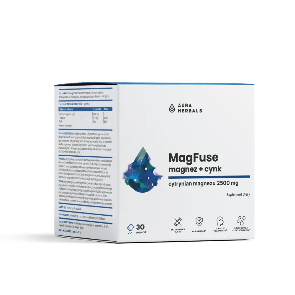 MagFuse: magnesium + zinc Dietary supplement Sachets 30 pcs. - AURA HERBALS - Papildai