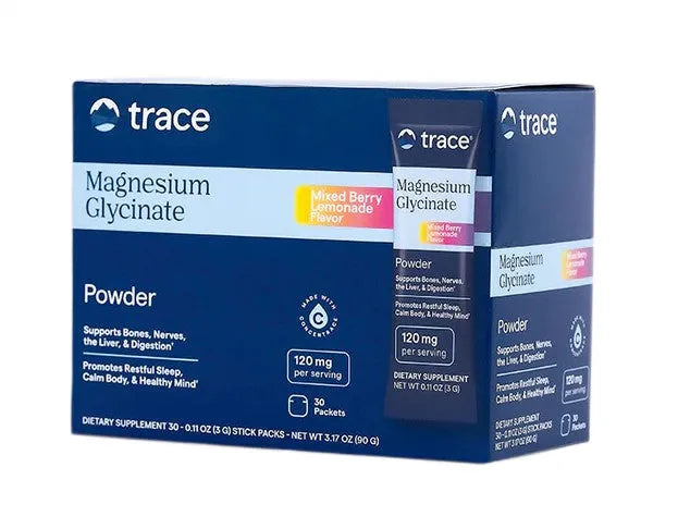 Magnesium Glycinate Powder Stick Packs Mixed Berry Lemonade - 30 x 3g - Trace Minerals - Papildai