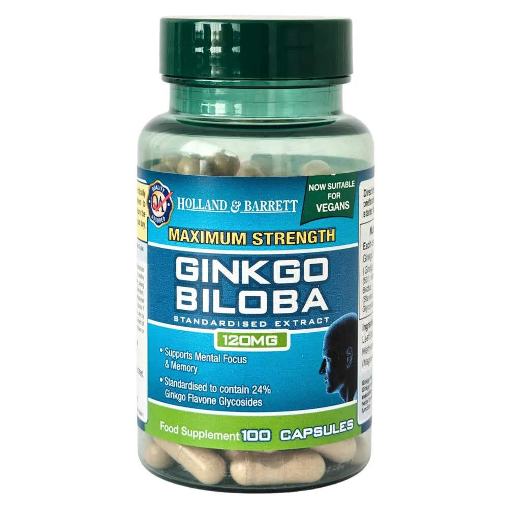 Maximum Strength Ginkgo Biloba 120mg - 100 caps - Holland & Barrett - Papildai