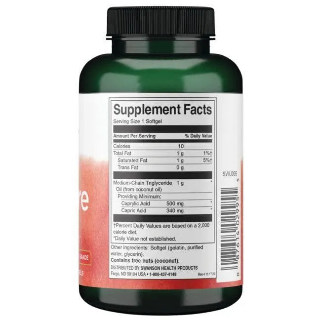 MCT Pure - Energijai - Metabolizmui - 1000 mg - N90 - Swanson - Papildai