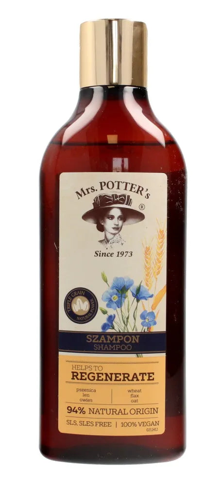 Mrs Potters Triple Grain šampūnas pažeistiems plaukams regeneruoti 390 ml - Kosmetika