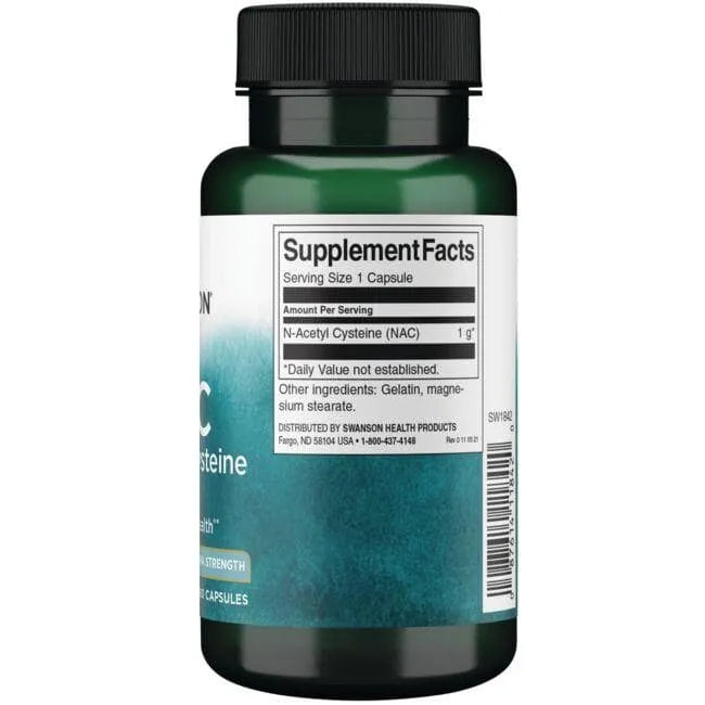 NAC N-Acetyl Cysteine - Kvėpavimo sistemai - 1000 mg - N60 - Acetilcisteinas - Swanson - Papildai