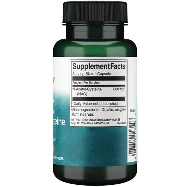 NAC N-Acetyl Cysteine - Kvėpavimo sistemai - 600 mg - N100 - Acetilcisteinas - Swanson - Papildai