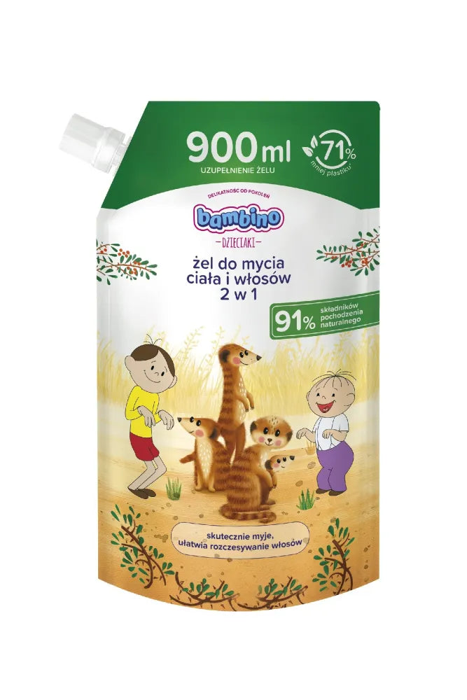 NIVEA Bambino Kids Body and Hair Wash Gel 2-in-1 Surykats Refill 900 ml. - Vaikui ir mamai