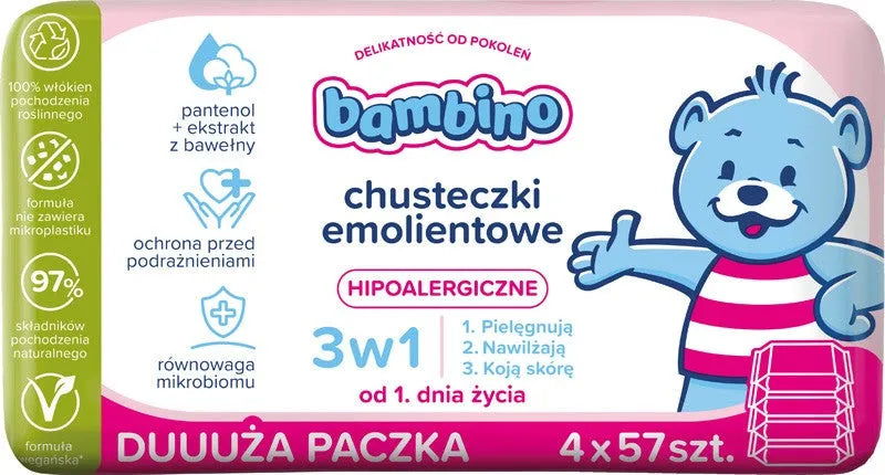 NIVEA Bambino servetėlės 3in1 hipoalerginės 4 x 57 vnt - Kosmetika