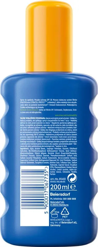 NIVEA SUN Protect Moisture Spray Sunscreen Moisturizing Lotion SPF30 200 ml - Kosmetika