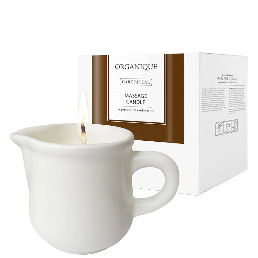 ORGANIQUE Massage candle in white jug - BALTA MUSK 125ml - Medicinos ir slaugos prekės