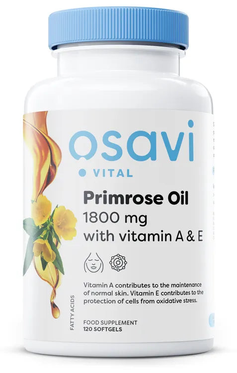 Primrose Oil with Vitamin A & E 1800mg - 120 softgels - Osavi - Papildai