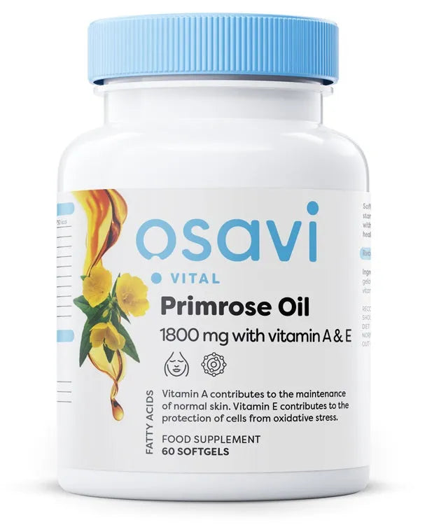 Primrose Oil with Vitamin A & E 1800mg - 60 softgels - Osavi - Papildai