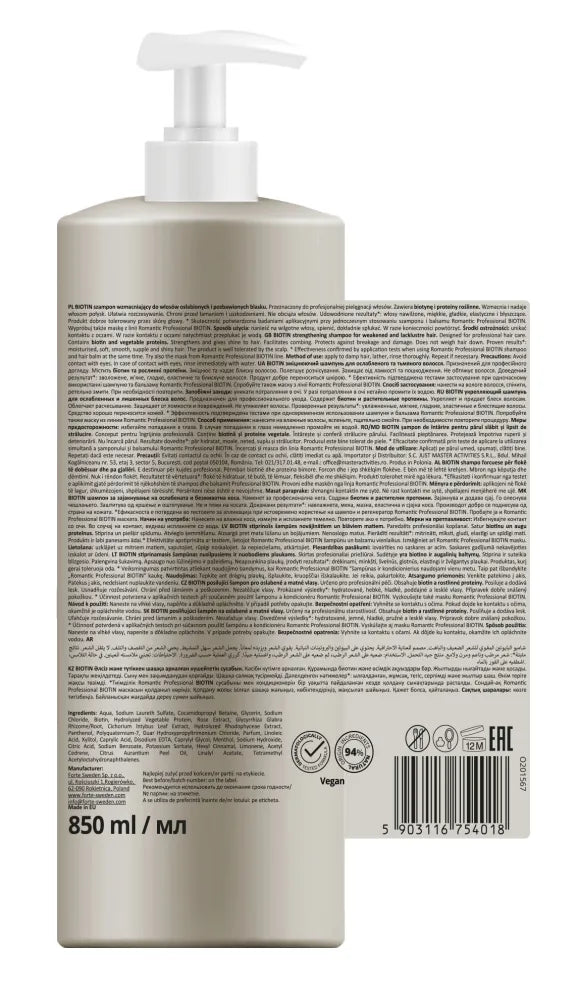 ROMANTIC Biotin Hair Shampoo 850 ml. - Kosmetika