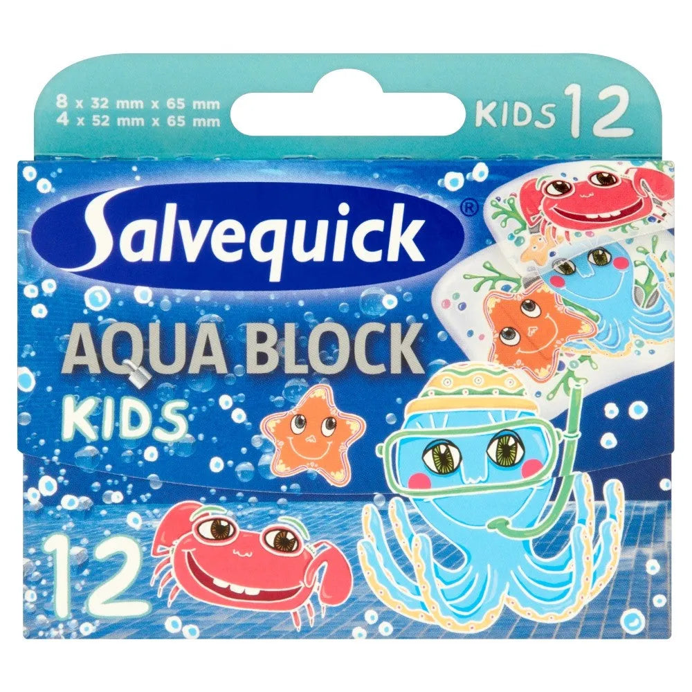 Salvequick Aqua Block Kids Plasters 1 pakelis - 12 vnt. - Medicinos ir slaugos prekės