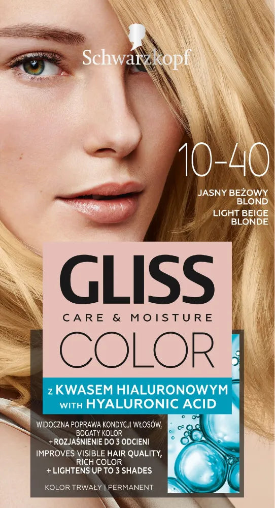 Schwarzkopf Gliss Color Care & Moisture plaukų dažai 10-40 Šviesiai smėlio blondinė 1op. - Kosmetika