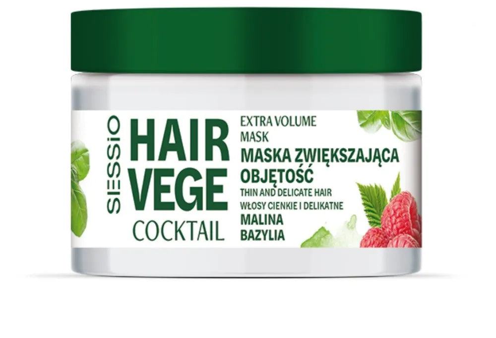 SESSIO Hair Vege Cocktail Mask didinantis apimtį ploniems ir subtiliems plaukams - Avietė Bazilikas 250ml - Kosmetika