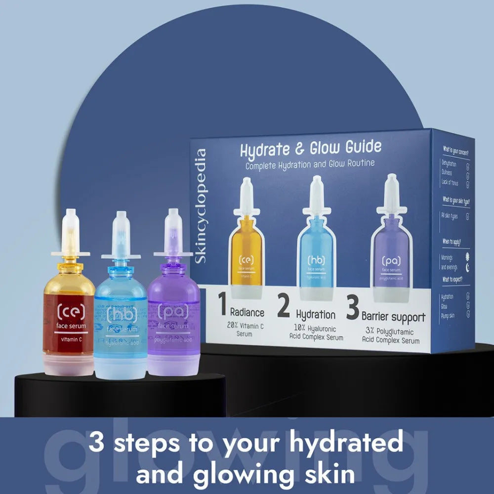 SKINCYCLOPEDIA Hydrate & Glow Guide Profesionalus drėkinamasis ir švytintis gydymas 3*15 ml - Kosmetika