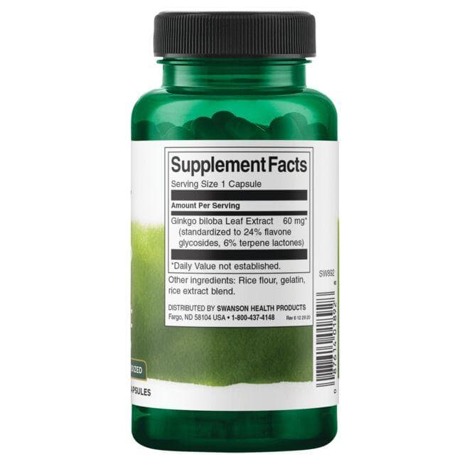 Ginkgo Biloba Extract - Cognitive Health - 60 mg - N120 - Swanson - Vaistine1.lt