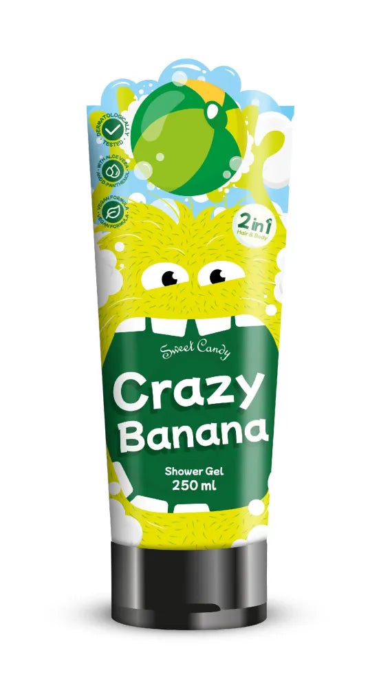 SWEET CANDY Šampūnas ir dušo gelis 2in1 - Crazy Banana 250 ml - Kosmetika