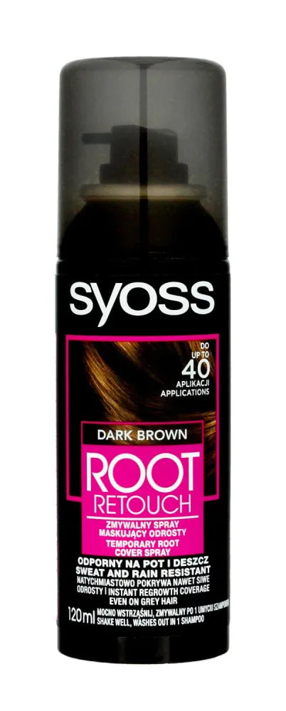Syoss Root Retoucher paslėpimo purškiklis šaknims - tamsiai rudas 120ml - Kosmetika