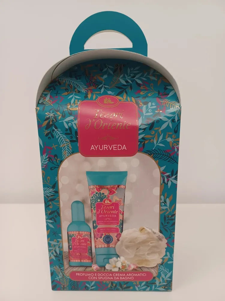 TESORI D’ORIENTE Ayurveda Gift Set (100 ml Eau de Toilette + 75 Shower Gel + Bath Sponge) - Kosmetika