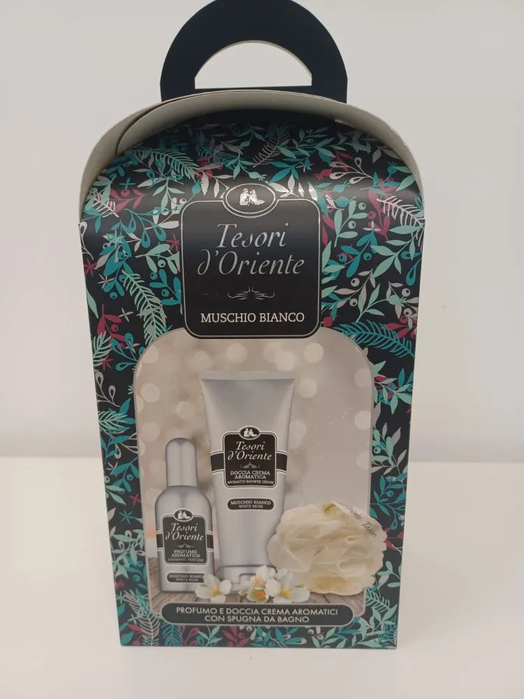 TESORI D’ORIENTE White Musk Gift Set (100 ml Eau de Toilette + 75 Shower Gel + Bath Sponge) - Kosmetika