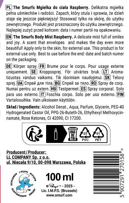 The Smurfs Raspberry Body Mist 100 ml - Vaikui ir mamai