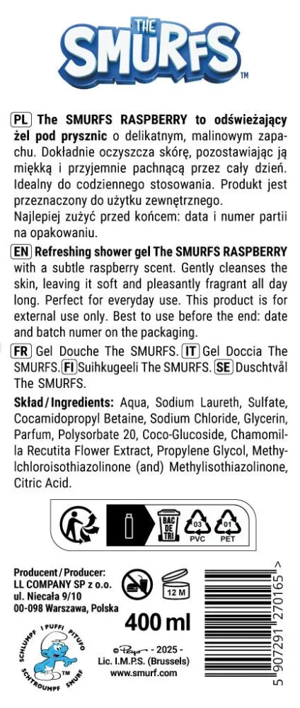 The Smurfs Shower Gel & Shampoo Raspberry 400 ml - Vaikui ir mamai
