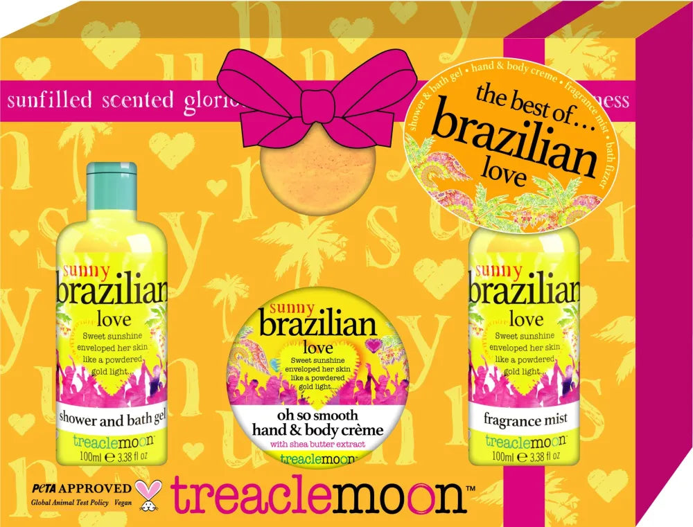 TREACLEMOON Geriausias Brazilijos meilės dovanų rinkinys (Dušo gelis + Kūno losjonas + purškiklis + Vonios bomba) 1