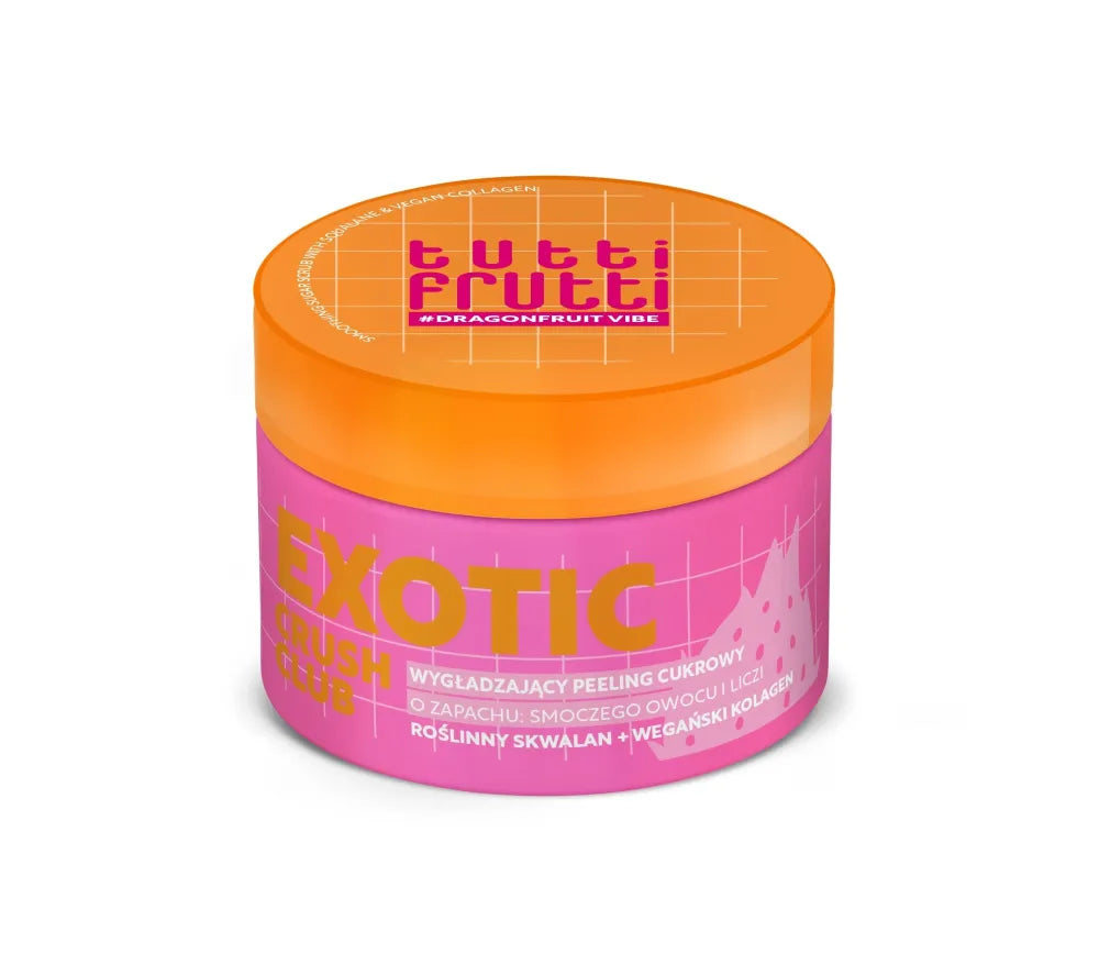 TUTTI FRUTTI #DragonfruitVibe Švelninantis cukraus šveitiklis Drakonvaisis + skvalanas + kolagenas 250 g - Kosmetika