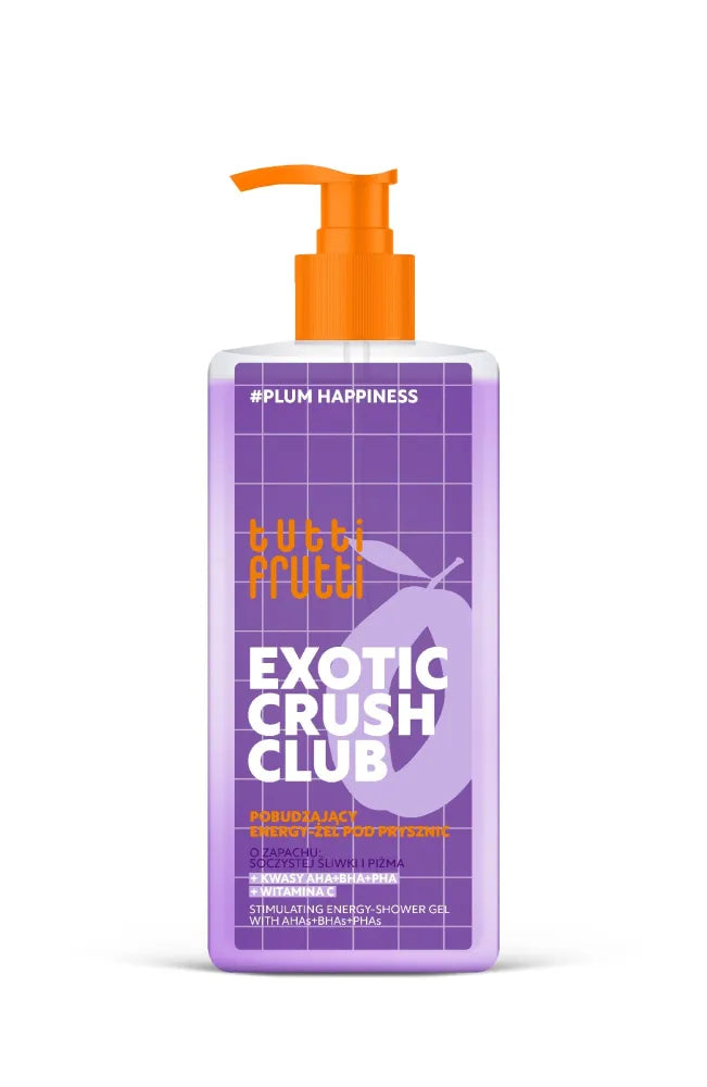 TUTTI FRUTTI #PlumHappiness Energizuojantis dušo gelis Juodoji slyva + AHA + BHA + PHA rūgštys 400 ml - Kosmetika