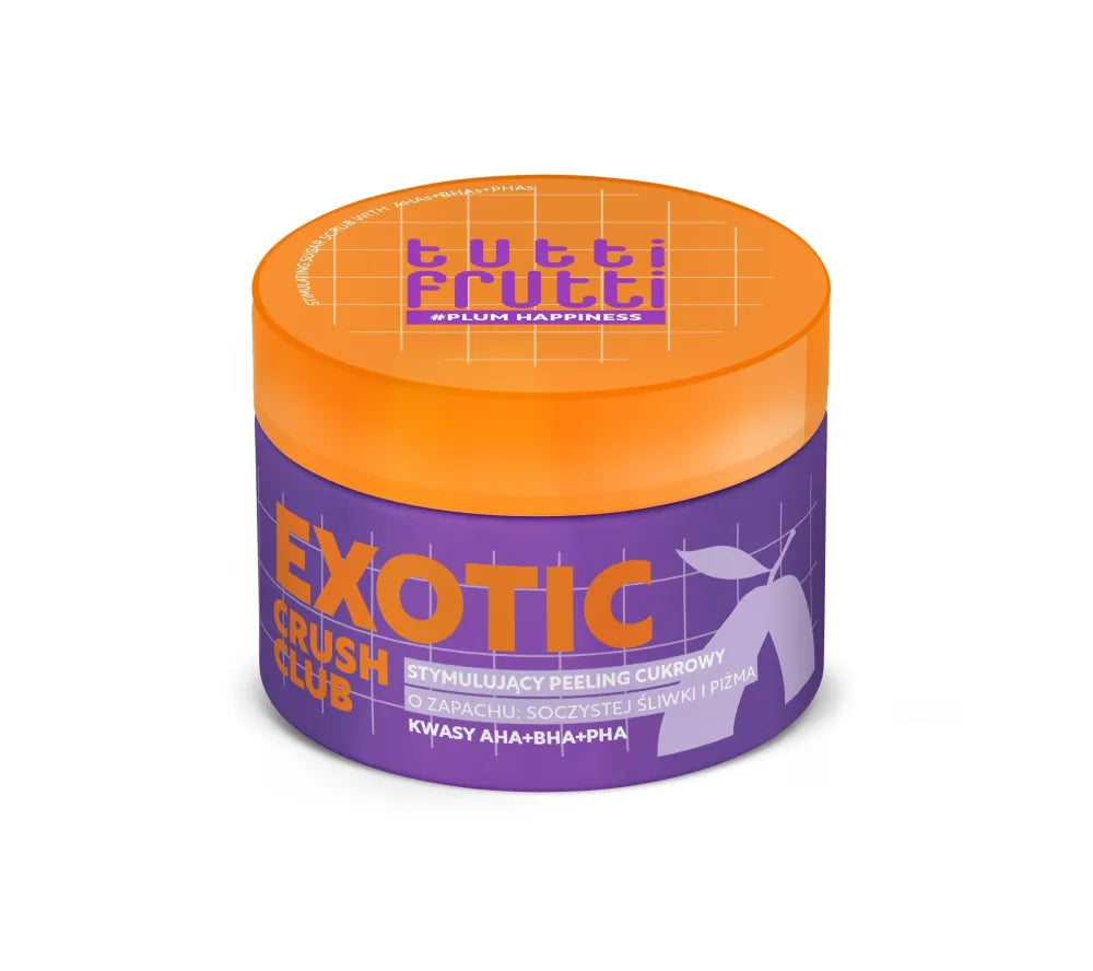 TUTTI FRUTTI #PlumHappiness Stimuliuojantis cukraus šveitiklis Juodosios slyvos + AHA + BHA + PHA rūgštys 250 g