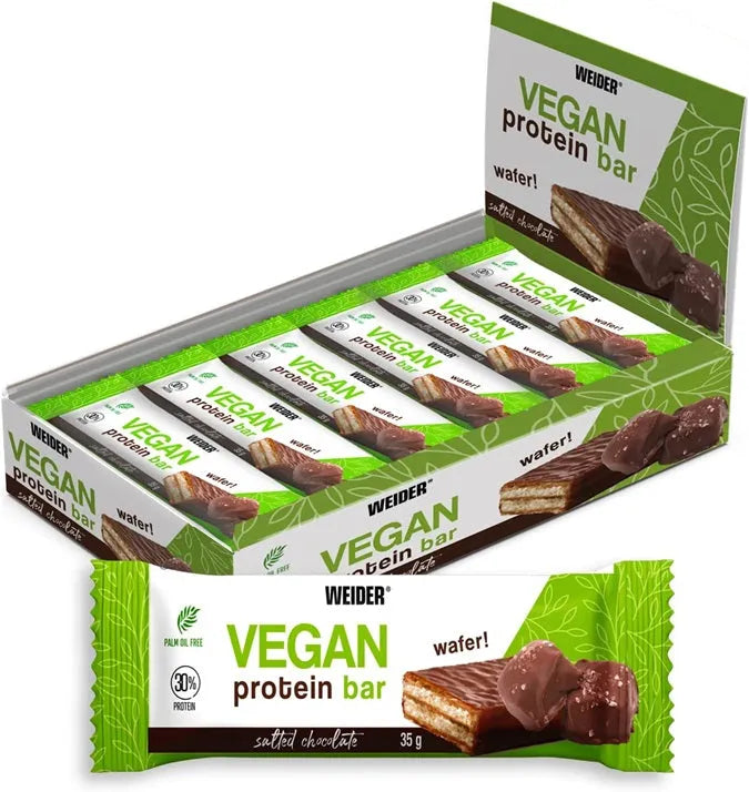 Vegānu proteīna batoniņš sālīta šokolāde - 12 x 35g - Weider - Sporta piedevas