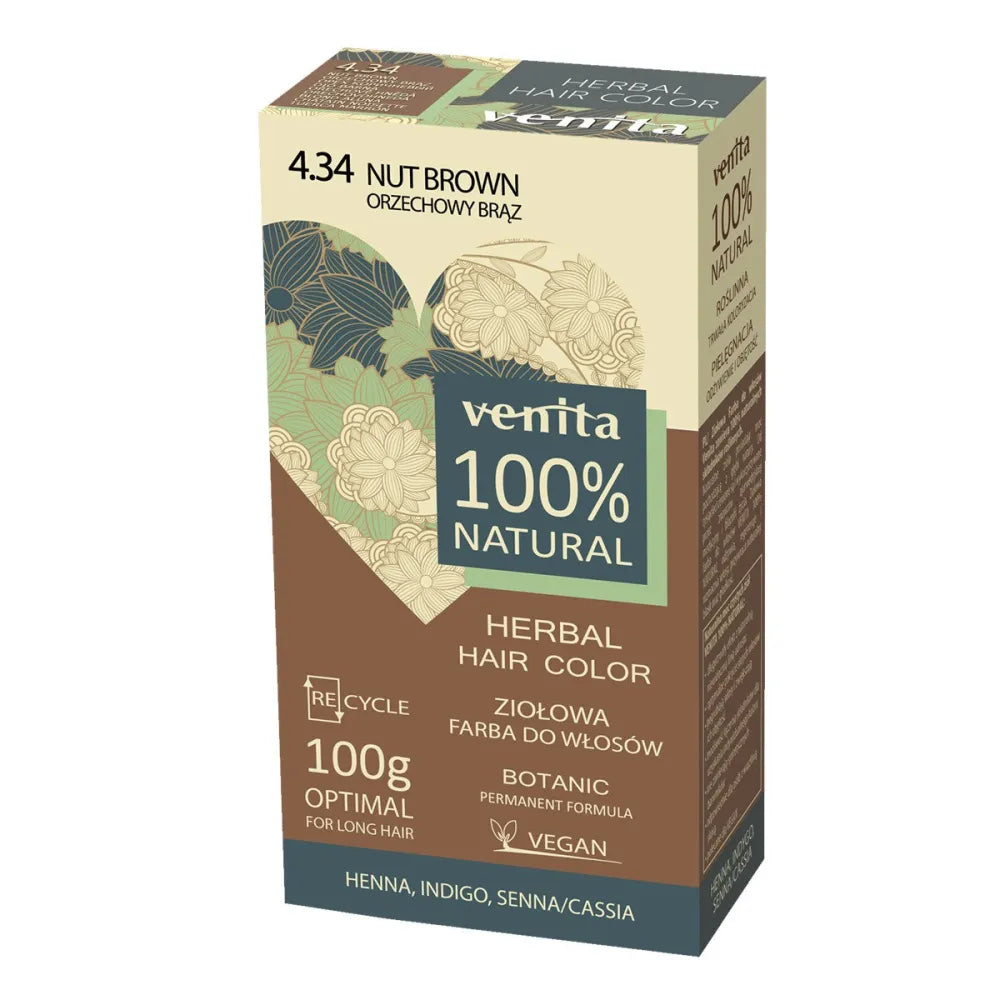 VENITA HERBAL HAIR DYE 4.34 RUDAS WALNUT 100g& - Kosmetika